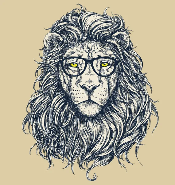 Illustration vectorielle du lion hipster. Verres séparés . — Image vectorielle