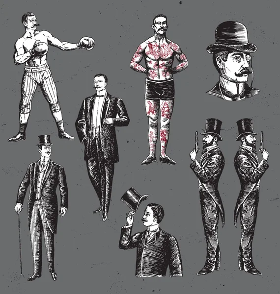 Vintage mão desenhado cavalheiros conjunto Ilustrações De Stock Royalty-Free