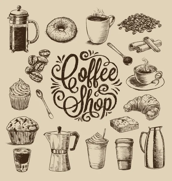 Ilustrações de café desenhadas à mão — Vetor de Stock