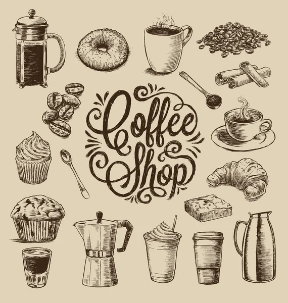 Ilustrações de café desenhadas à mão Ilustração De Stock