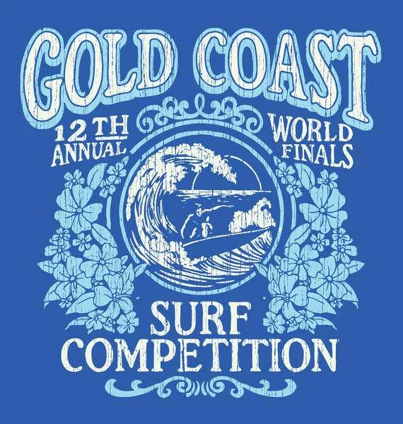 Camiseta Vintage Surfing Diseño Gráfico. Gold Coast Surf Competencia . — Vector de stock