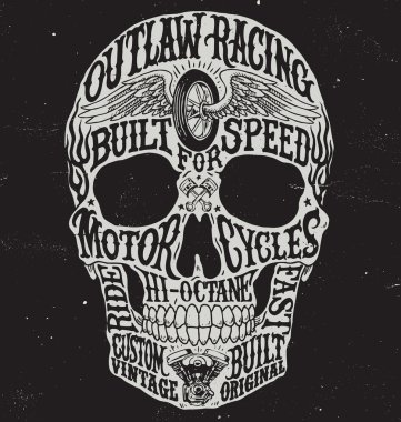 İlham tipografi kafatası vektör çizim motosiklet.