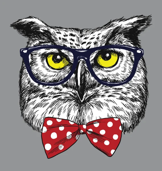 Hipster Owl met glazen en strikje. Glazen en stropdas worden gescheiden. Stockvector