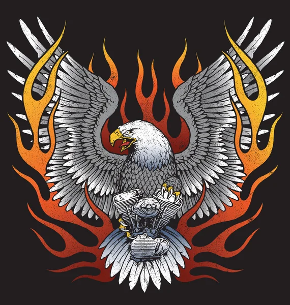 Eagle holding motorcykel motor med flames Vektorgrafik
