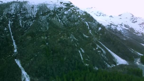 Winter Season Snowy Mountain Forest Bird Eye View Spectacular Natural — Stock Video
