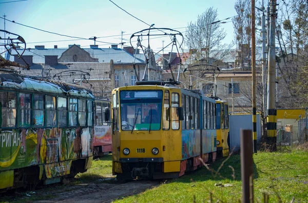 Lviv Ukraine Квітня 2019 Трамвайний Вагон Кт4Су 1118 Трамвайному Складі — стокове фото