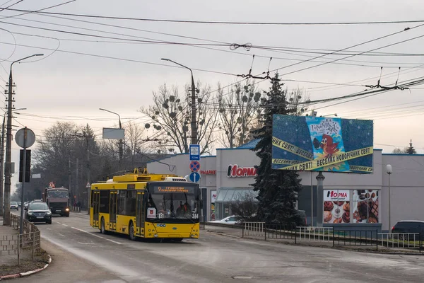 Chernivtsi Ukraine 2021年1月8日 トロリーバスDnipro T203 384 Chernivtsiの通りで乗客と一緒に乗る — ストック写真