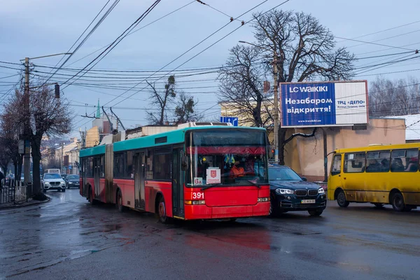 Chernivtsi Ukraine February 2021 Trolleybus Hess Swisstrolley 391 Biel Riding — Stock Photo, Image