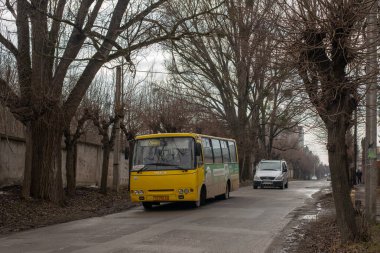 CHERNIVTSI, UKRAINE - March 12, 2021. Bus ChA A09302 riding with passengers in the streets of Chernivtsi. 