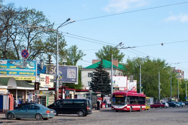 IVANO-FRANKIVSK, UKRAINE - May 09, 2021. Trolleybus BKM 321 #236  riding with passengers in the streets of Ivano-Frankivsk.