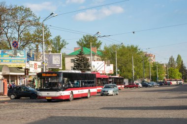 IVANO-FRANKIVSK, UKRAINE - May 09, 2021. Bus Guleryuz Cobra GD272LF riding with passengers in the streets of Ivano-Frankivsk.