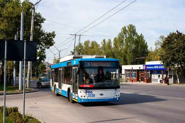 Balti Moldova September 2021 Trolleybus Dnipro T203 Maz 2030 Riding — Stock Photo, Image