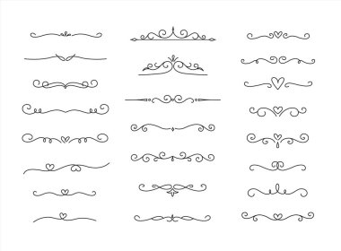 Zarif El çiçek süsleme metni ayırıcıları, oklar girdaplar, parşömenler ve defne tasarım ögeleri ayarlandı