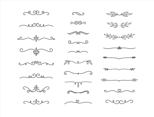 Elegante Divisores de texto de adornos de flores dibujadas a mano, flechas Giros, Pergaminos y elementos de diseño de laurel conjunto — Vector de stock