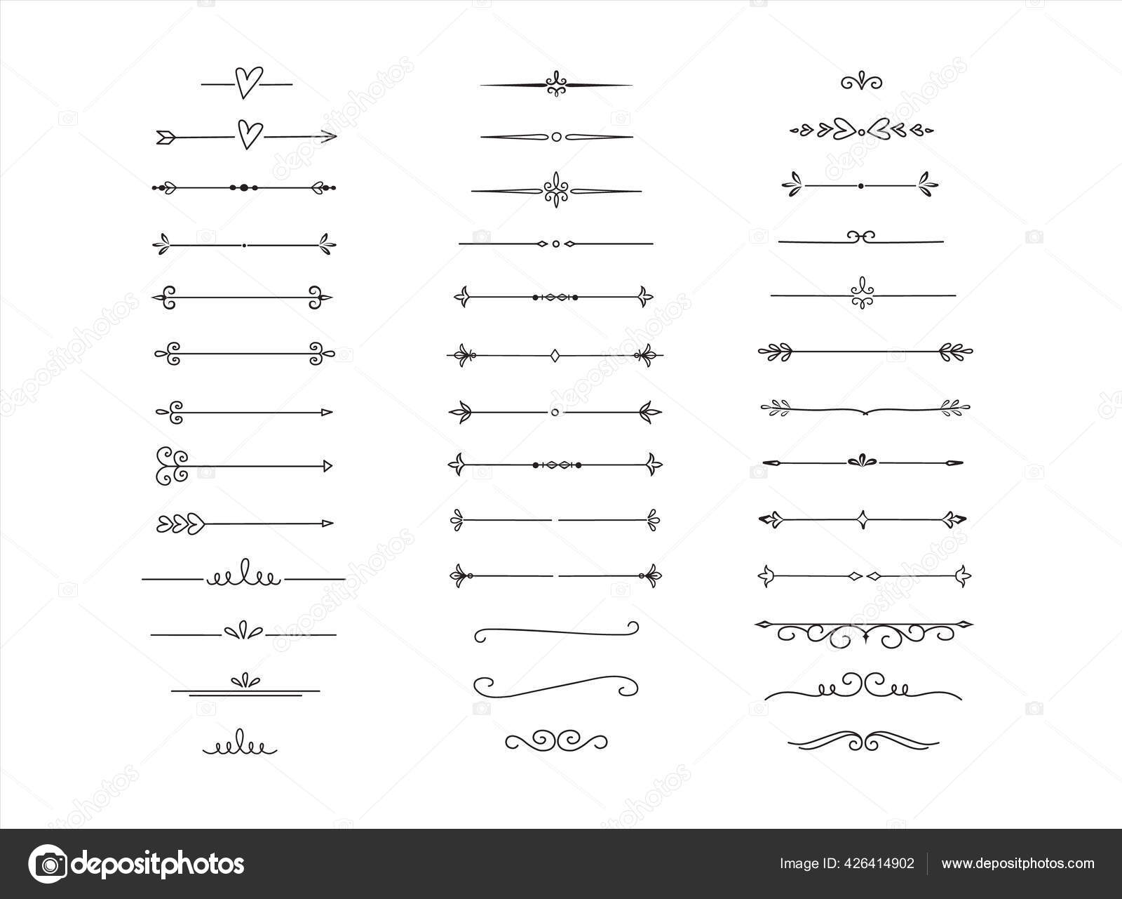 Hand drawn calligraphic design elements dividers and arrows. Set of