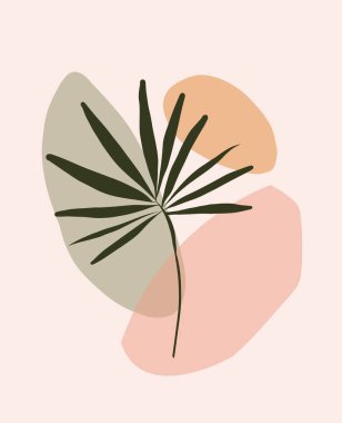 çağdaş botanik duvar resimleri, soyut el izi, leke şekilleri. Yazdırma kapağı sosyal medya için vektör tasarımı