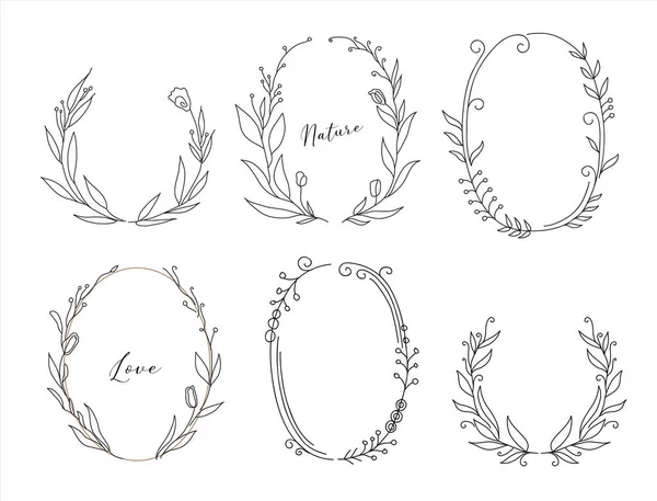 Set van met de hand getekende bloemen frames en kransen. vectorillustratie geïsoleerd op witte achtergrond — Stockvector