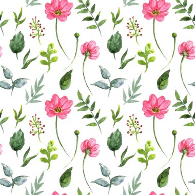 Beyaz arka planda tatlı, pürüzsüz suluboya çiçek deseni