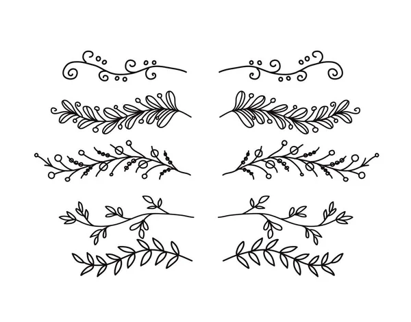 Hand drawn floral dividers set in doodle style — Stock Vector