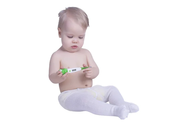 Infant with thermometer — Stock Photo, Image