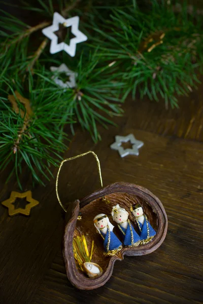 Kerstdecoratie met kerststal — Stockfoto