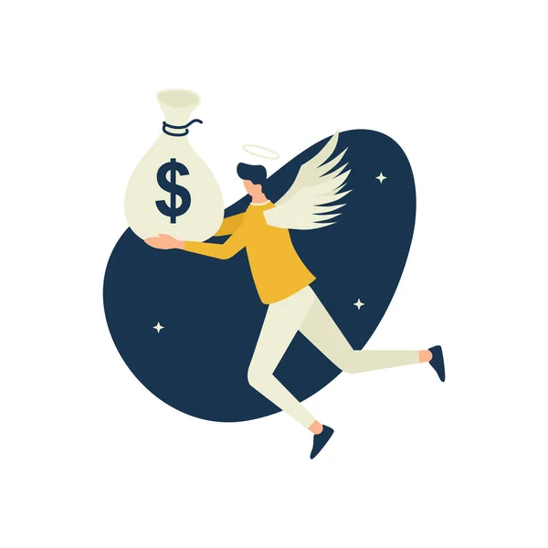 Anioł Inwestor Latający Przynieść Pieniądze Worku — Wektor stockowy
