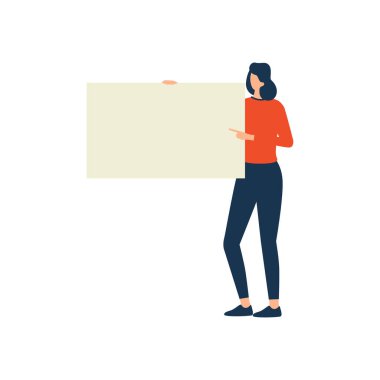 Kadın boş tabelayı tutuyor