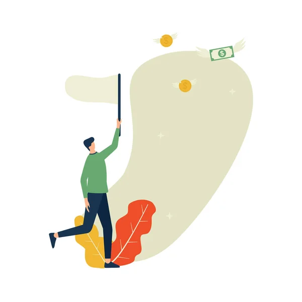 Businessman Catch Flying Money Flat Illustration — Stock Vector