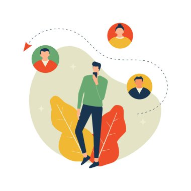 Vektör illüstrasyonu, arkadaş kavramı ile video görüşmesi, akıllı telefon ile iletişim