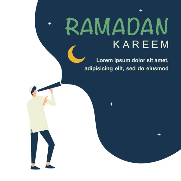 Happy Ramadan Kareem Man Hold Telescópio Para Olhar Para Céu — Vetor de Stock