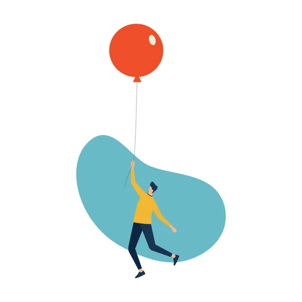 Mann Fliegt Mit Rotem Ballon Himmel — Stockvektor
