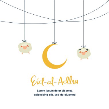 Kurban Bayramı Güzel koyunlarla dolu düz bir illüstrasyon