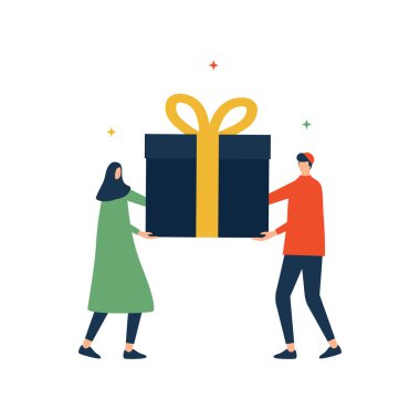 Bayram Mübarek düz çizim karakteri ve büyük bir hediye