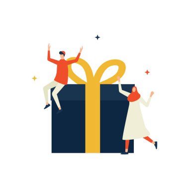 Bayram Mübarek düz çizim karakteri ve büyük bir hediye