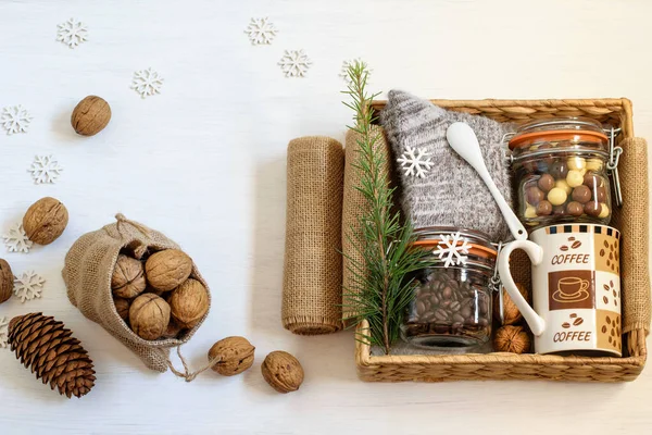 Handmade Alternative Gift Box Care Packed Coffee Coffee Cup Chocolate — Stock Photo, Image