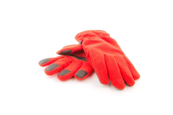 Warme Handschuhe, rote Wollhandschuhe isoliert auf weißem Hintergrund — Stockfoto