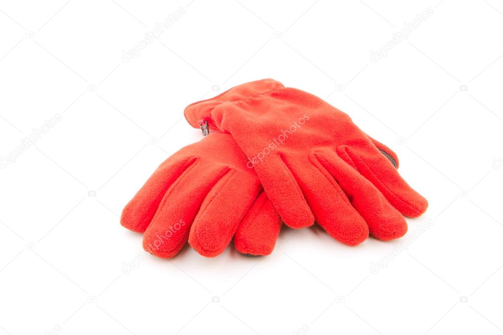 Warm gloves,Red wool gloves isolated on white background
