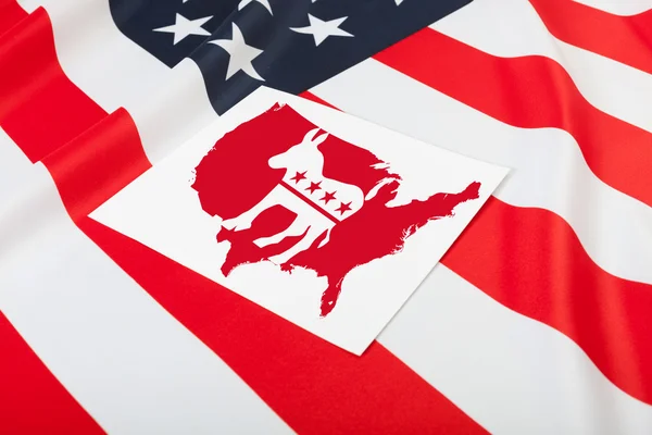 Series of USA flags with democratic party symbol over it — Stock Photo, Image