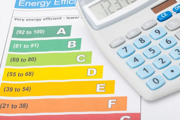 Energia hatékonyság diagram és felette - stúdió felvétel kalkulátor — Stock Fotó