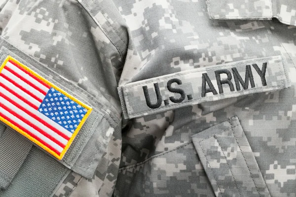 US flag and U.S. ARMY patch on military uniform - studio shot — Stok Foto