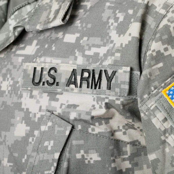 Close up shot of U.S. ARMY patch attached to military uniform — Stock Fotó