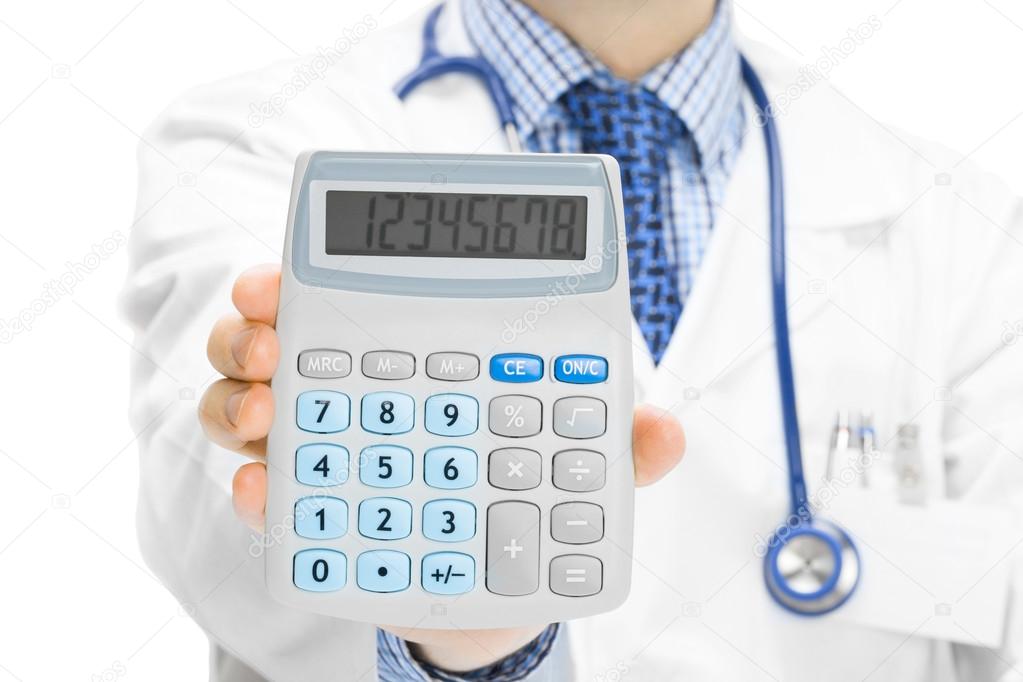 Doctor holdling in his hand calculator