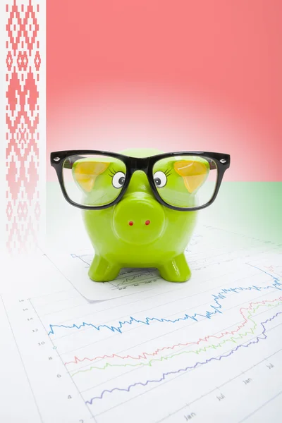 Piggy bank met vlag op achtergrond - Wit-Rusland — Stockfoto
