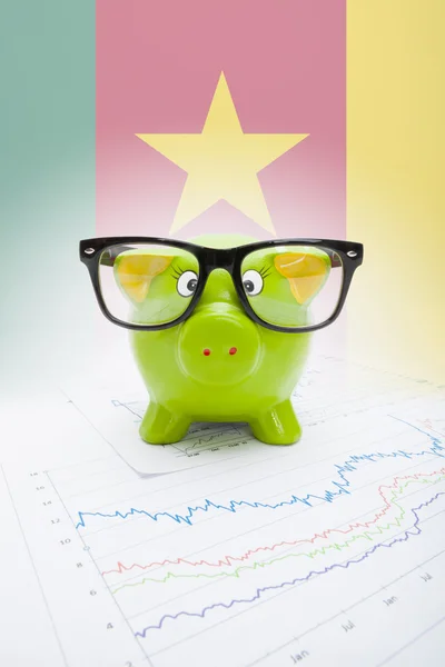 Piggy bank with flag on background - Cameroon — Stock Photo, Image