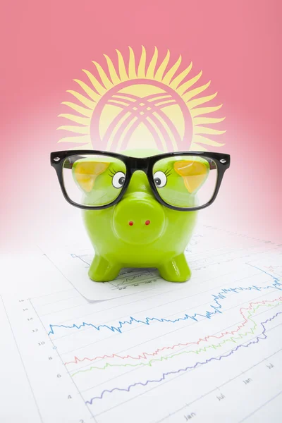 Piggy bank with flag on background - Kyrgyzstan — Stock Photo, Image