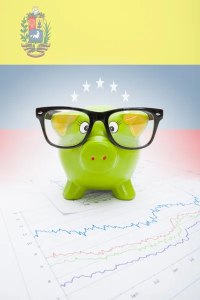 Piggy bank met vlag op achtergrond - venezuela — Stockfoto