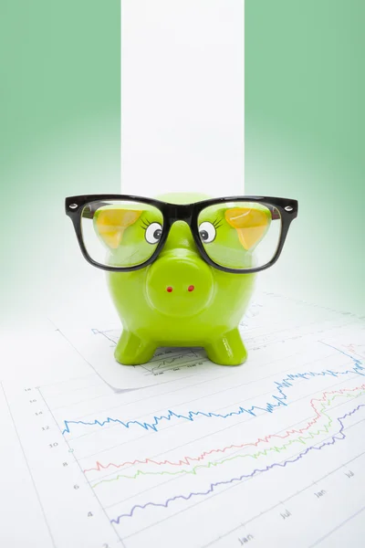 Piggy bank met vlag op achtergrond - nigeria — Stockfoto