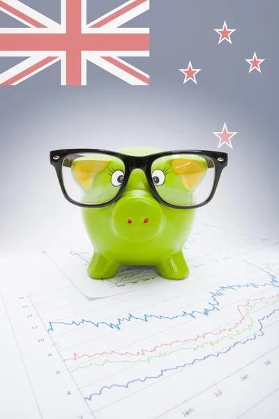 Piggy bank with flag on background - New Zealand — Stock Photo, Image