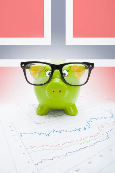 Piggy bank met vlag op achtergrond - Noorwegen — Stockfoto