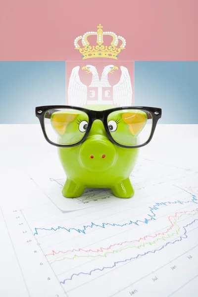 Piggy bank met vlag op achtergrond - Servië — Stockfoto